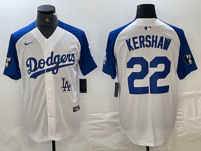 Men's Los Angeles Dodgers #22 Clayton Kershaw White Blue Fashion Stitched Cool Base Limited Jerseys,We sell and wholesale Men's Los Angeles Dodgers #22 Clayton Kershaw White Blue Fashion Stitched Cool Base Limited Jerseys on line form chian!